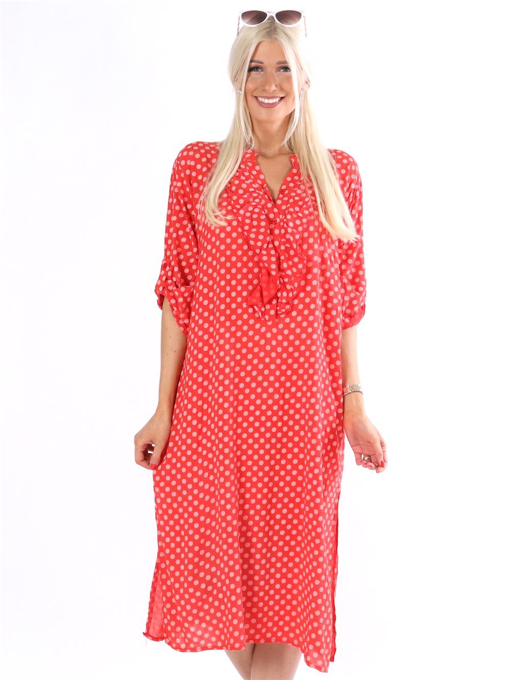 Bonita Dot - Prickig skjortklänning med volanger i halsen